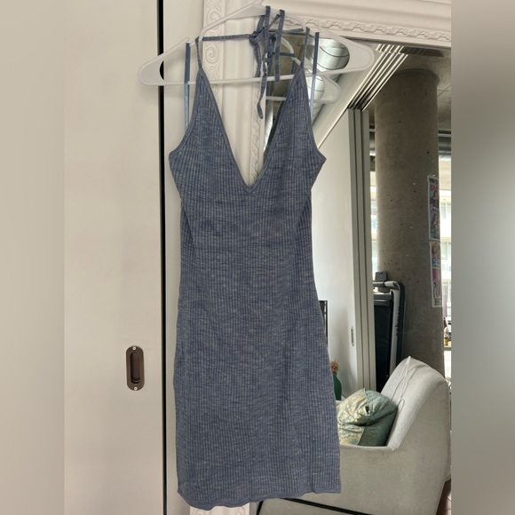 NWT* Abercrombie & Fitch Elevated Knit Halter Mini Dress - Blue Pattern - Picture 4 of 8